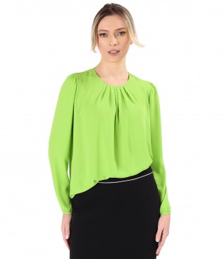 Blouse with folds on decolletage embellished with crystals