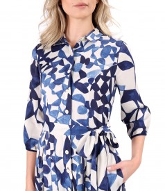 Viscose shirt-type dress printed with geometric motifs