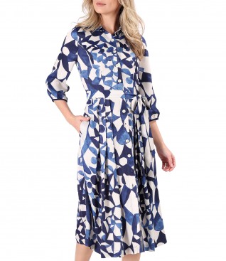 Viscose shirt-type dress printed with geometric motifs