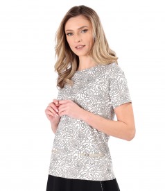 Elastic viscose jersey blouse printed with floral motifs