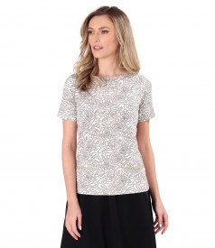 Elastic viscose jersey blouse printed with floral motifs