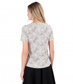 Elastic viscose jersey blouse printed with floral motifs