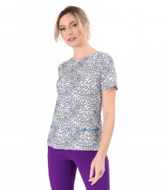 Elastic viscose jersey blouse printed with floral motifs