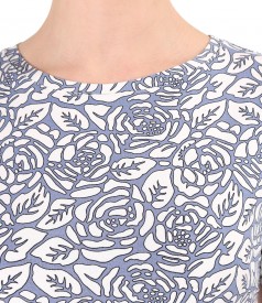 Elastic viscose jersey blouse printed with floral motifs