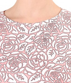 Elastic viscose jersey blouse printed with floral motifs