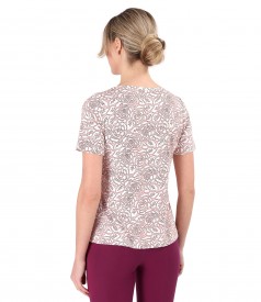 Elastic viscose jersey blouse printed with floral motifs