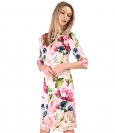 Natural silk dress printed with floral motifs