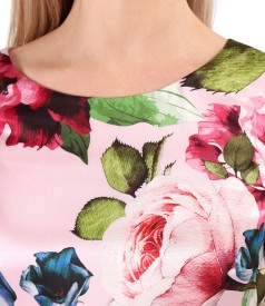 Natural silk dress printed with floral motifs