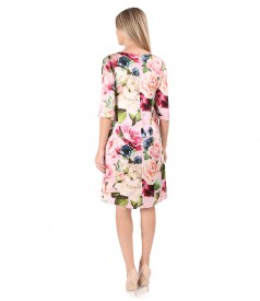 Natural silk dress printed with floral motifs