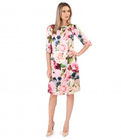 Natural silk dress printed with floral motifs