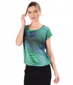 Elegant satin blouse printed with geometric motifs