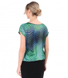 Elegant satin blouse printed with geometric motifs