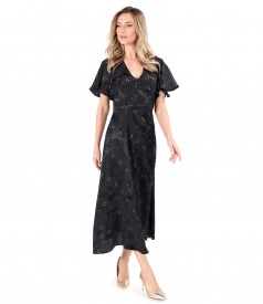 Elegant viscose dress with effect thread and floral motifs