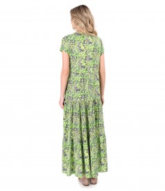 Long dress with ruffles made of printed viscose