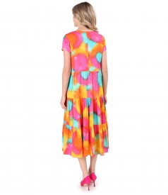 Dress with ruffles made of digitally printed viscose