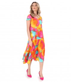 Dress with ruffles made of digitally printed viscose