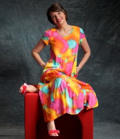 Dress with ruffles made of digitally printed viscose