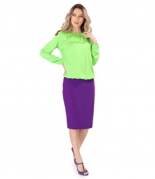 Viscose satin blouse with tapered skirt