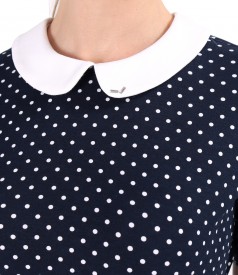 Elastic jersey blouse printed with polka dots with white collar