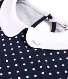 Elastic jersey blouse printed with polka dots with white collar