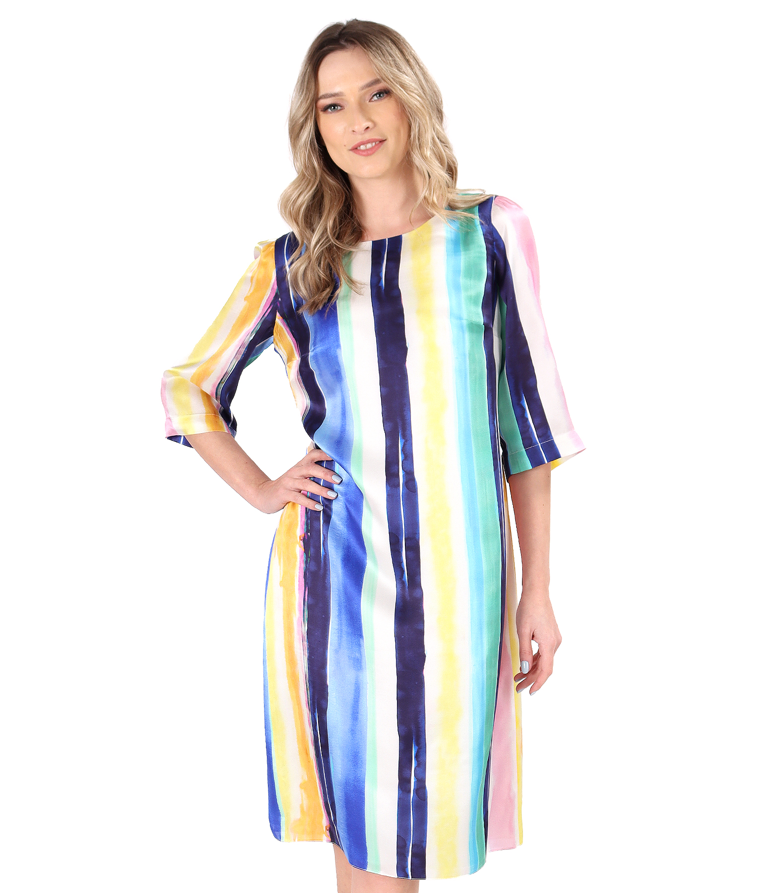 Relaxed-fit silk dress with striped print