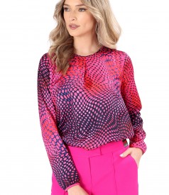 Satin blouse printed with geometric motifs