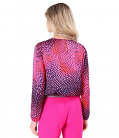 Satin blouse printed with geometric motifs