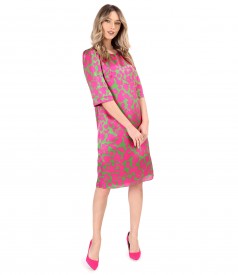 Natural silk dress printed with floral motifs