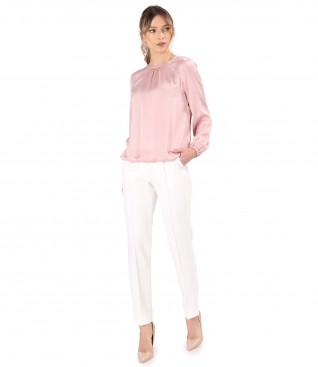 Viscose satin blouse with wide pants