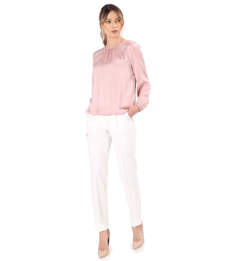 Viscose satin blouse with wide pants