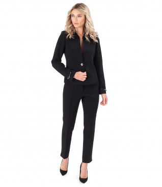 Womens office suit with jacket and pants made of elastic fabric with viscose