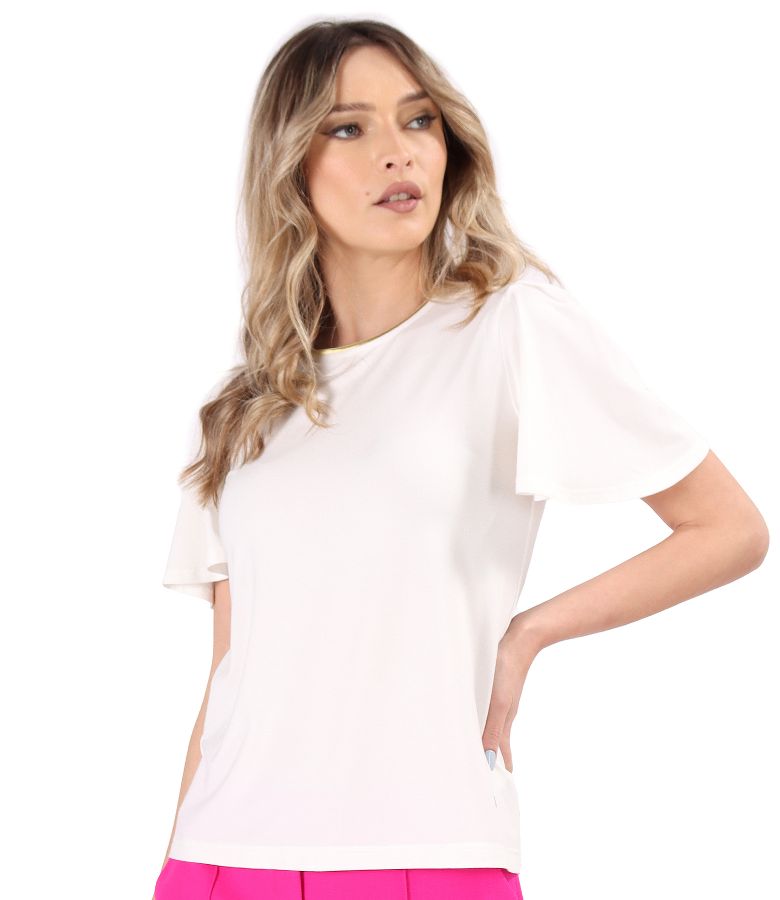 Elegant elastic jersey blouse with wide sleeves