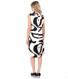 Viscose satin dress printed with geometric motifs