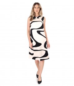 Viscose satin dress printed with geometric motifs