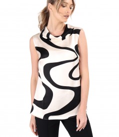 Viscose satin blouse printed with geometric motifs