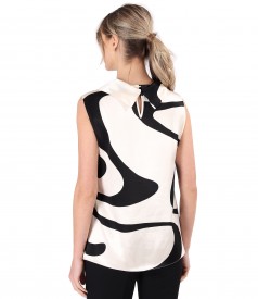 Viscose satin blouse printed with geometric motifs