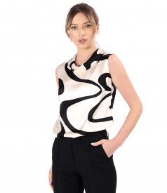 Viscose satin blouse printed with geometric motifs