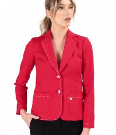 Elastic cotton office jacket with contrasting decorative stitching