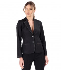 Elastic cotton office jacket with contrasting decorative stitching