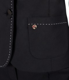 Elastic cotton office jacket with contrasting decorative stitching
