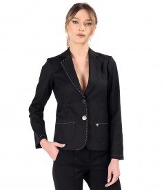 Elastic cotton office jacket with contrasting decorative stitching