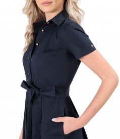 Elastic cotton shirt dress