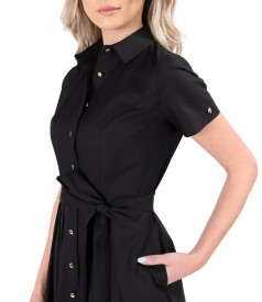 Elastic cotton shirt dress