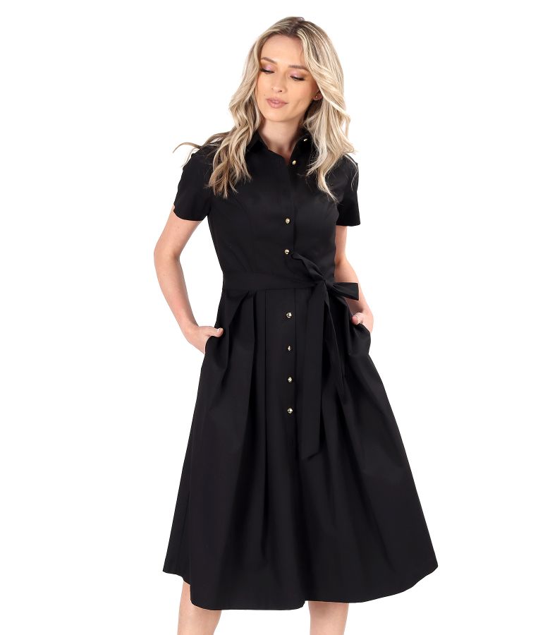 Elastic cotton shirt dress