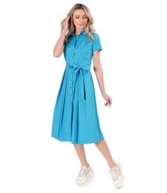 Elastic cotton shirt dress