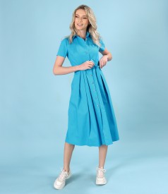 Elastic cotton shirt dress