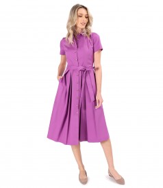 Elastic cotton shirt dress