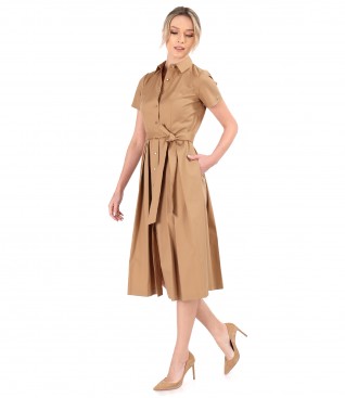 Elastic cotton shirt dress