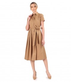 Elastic cotton shirt dress