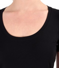 Elastic jersey blouse with round neckline